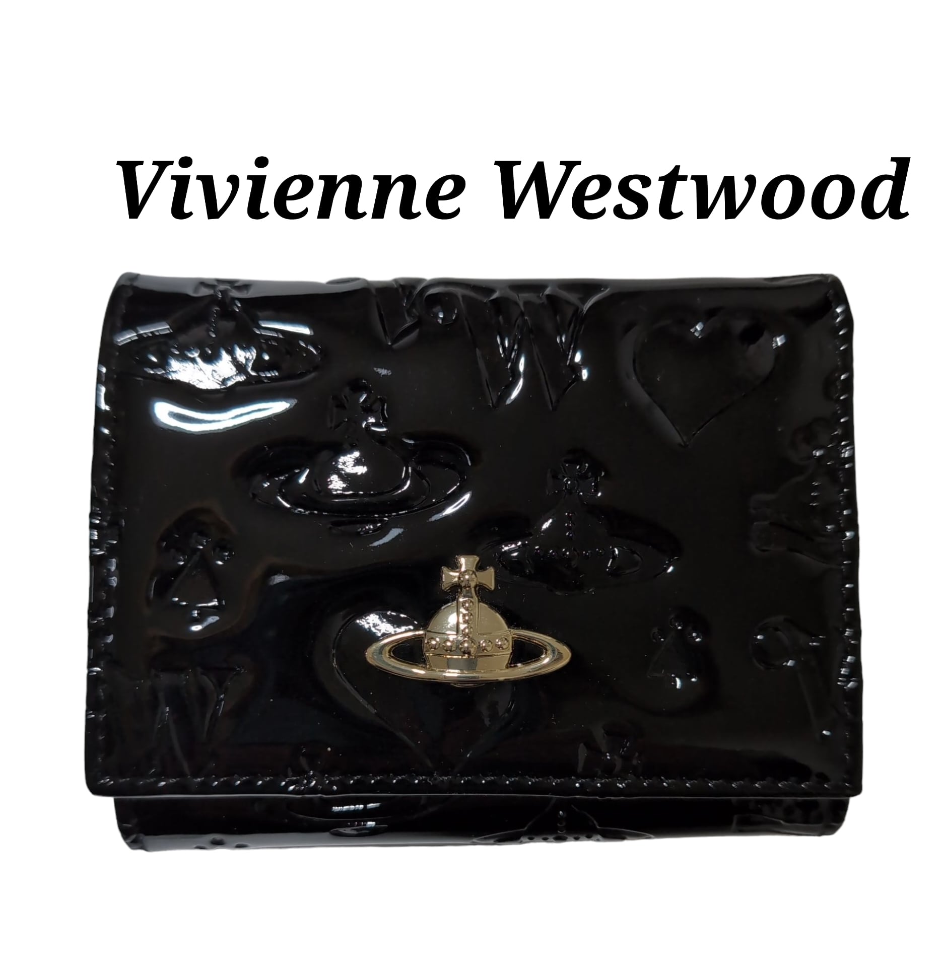 ヴィヴィアンウエストウッド エナメル がま口三つ折り財布 ブラック
