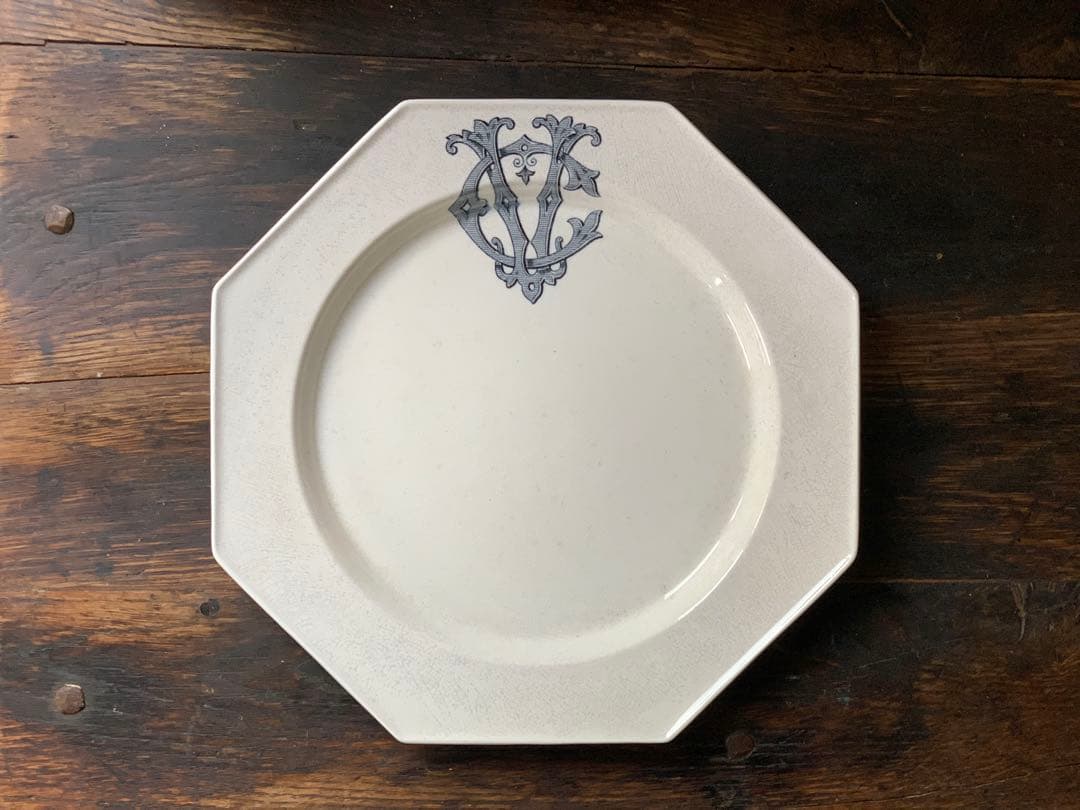フランス アンティーク オクトゴナルプレート モノグラム フランスアンティーク雑貨 オクトゴナル プレート.オーバル L MONTEREAU